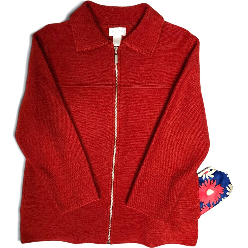 100% Wool Full Zip Jacket Sweater Capsule Brick Red Womens Small Australia